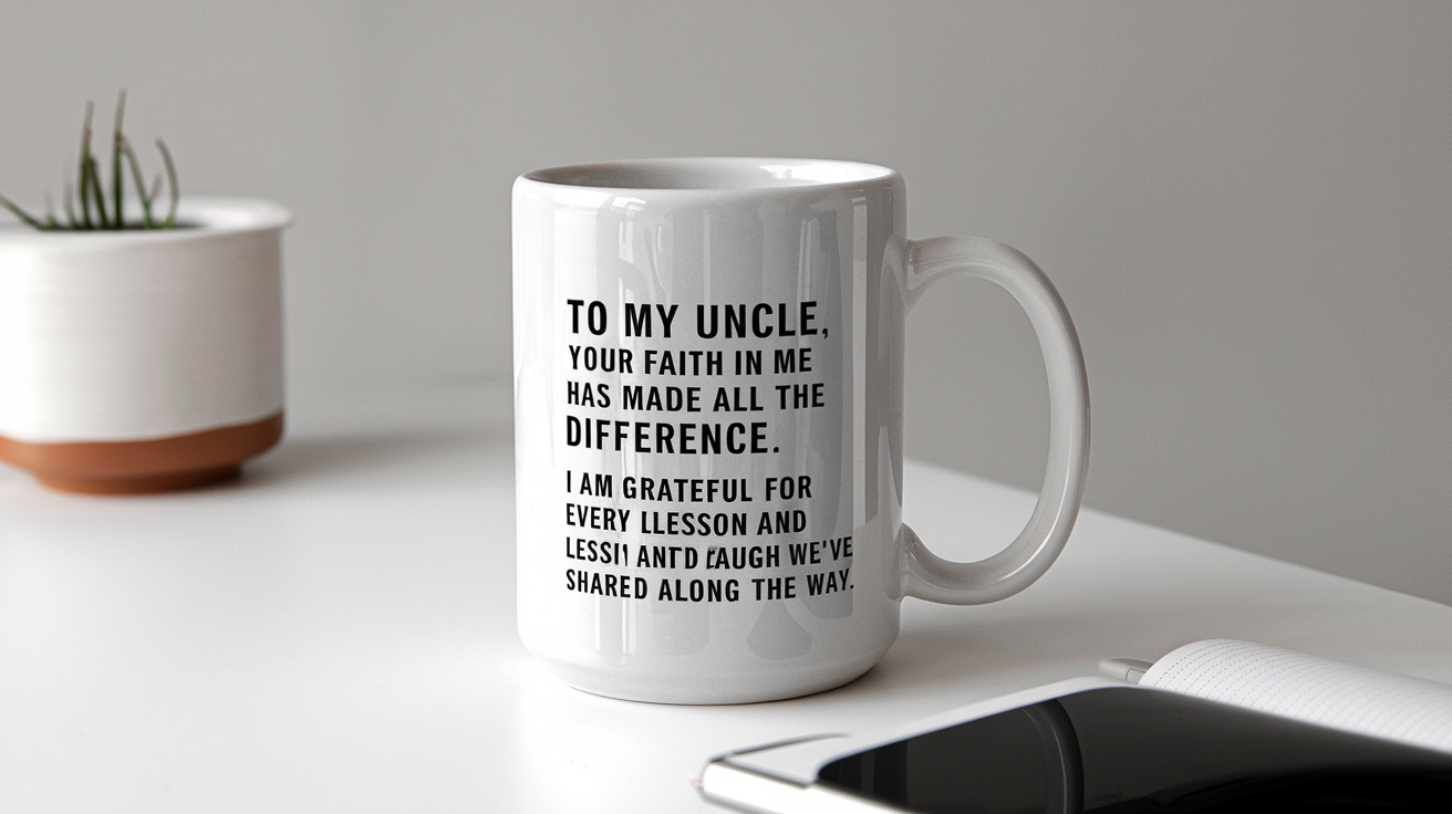 Uncle by Day Ninja by Night quote on coffee mug mockup for Amazon POD